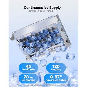 Equipo de Cocina Comercial, Máquina de Hielo Independiente de Acero Inoxidable, 120 Libras/24h, 28 Libras de Almacenamiento, 45 Cubos por Hora - Product Image 2
