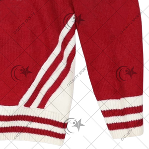 Custom Greek Life knit Women's Vintage style Red V neck <b>cardigan</b> <b>sweater</b> with white stripes - Product Image 6