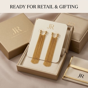 Boucles d'oreilles pendantes classiques en alliage plaqué or PVD avec longue chaîne et pompon, vente en gros, cadeau, fabricant OEM ODM - Product Image 4