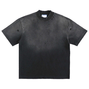 Men's Damage Style Hip Hop Loose Fit Oversized Vintage Washed O Neck <b>Y2K</b> Streetwear Short Sleeve T-<b>Shirt</b> Stonewashed Front - Product Image 6