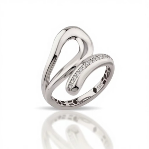 14K Yellow Gold Lab Diamond <b>Ring</b> Infinite Ribbon <b>Statement</b> <b>Ring</b> Modern Flowing Bypass Wave Band for Women Elegant Fine Jewelry - Product Image 2