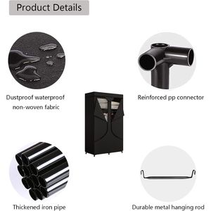 Armoire suspendue portable en métal noir de 34 pouces avec organisateur de rangement en tissu non tissé - Product Image 5