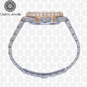 Charm_Jewells Luxury Men's Diamond Encrusted <b>Chronograph</b> Watch Stainless Steel Polygon Case 45mm Analog Quartz Sapphire Crystal - Product Image 3