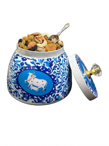 Wholesale Handpainted Metal Jar Decorative <b>Storage</b> Canister <b>Container</b> Crystal Knob Lid Indian Handicrafts - Product Image 2