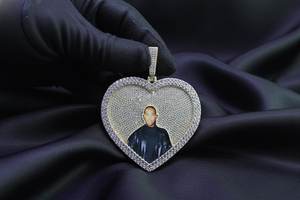 Pendentif photo gravé sur mesure en argent 925, mémoire glacée avec moissanite, plaqué rhodium, bijoux de luxe pour homme - Product Image 6