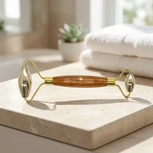 Masseur facial en bois Kansa pur Medieval Edge, manche ergonomique, fonctionnement manuel, fabrication originale indienne, routine de beauté quotidienne - Product Image 3