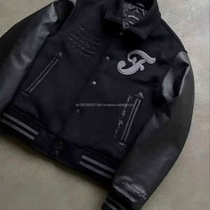 Veste de motard en cuir streetwear personnalisée, style hip-hop, manches en cuir véritable, veste bomber varsity pour homme - Product Image 6