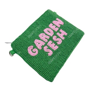 Handmade Beaded Garden Sesh Pouch Women <b>Mini</b> Clutch Bag Text Design Zip Coin Purse Crossbody OEM Supplier - Product Image 5