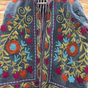 Vintage Embroidered Velvet <b>Jacket</b> For <b>Women</b> Boho Floral <b>Zip</b> <b>Up</b> Coat Ethnic Folk Art Outerwear - Product Image 3