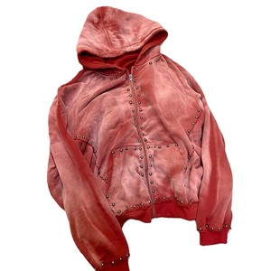 Custom Oversized Baggy Hoodie for Men Sun Faded Streetwear with Acid Wash Vintage Rivet Rhinestone <b>Zip</b> Drop Shoulder for Winter - Product Image 5