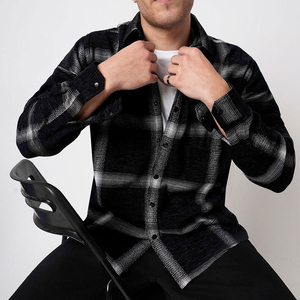 Camisa de Franela a Cuadros Negra para Hombre, Manga Larga, Cuello Clásico, 100% Algodón, Ropa de Otoño - Product Image 4