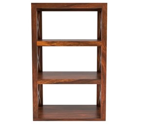Solid Wood 4-Tier Bookshelf with X-Design Sides | <b>Rustic</b> Open Display Rack and Organizer for Living Room & Home Office - Product Image 4