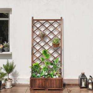 Jardinière carrée surélevée en bois d'acacia avec treillis, panneaux de treillis pour fleurs de jardin extérieur, jardinière de patio - Product Image 2