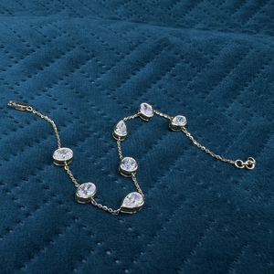 Bracelet de luxe en or massif 14 carats avec diamant certifié IGI, taille poire, serti clos, maillons de chaîne, bijoux pour femme pour mariage et anniversaire - Product Image 5