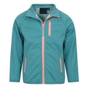Customized Teal Softshell <b>Jacket</b> with <b>Pink</b> Zippers Outdoor Casual Wear Stand Collar & Multiple Pockets - Product Image 1