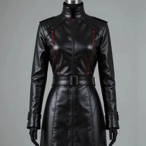 Gabardina Larga Gótica de Cuero Sintético para Mujer, Negra, Estilo Steampunk, Cosplay, Tendencia 2026 - Product Image 3