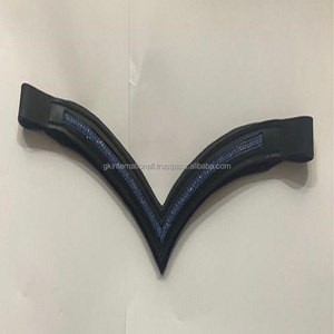 Bande de sourcils en cuir de vache softy, doublage vide, pour toutes les tailles personnalisées, avec 2 rangées de cristaux bleus transparents bling-bling, 1 pièce - Product Image 4