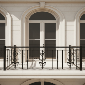 Rampe de balcon moderne en fonte gris de qualité supérieure, motif Paris, traitement de surface par sablage, métal poli, résistant à la rouille - Product Image 1