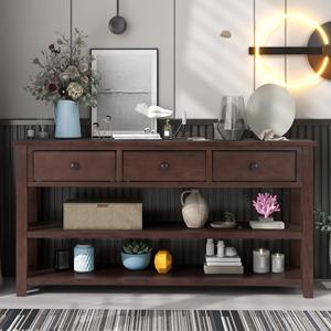 Mesa Consola Moderna de Hierro Marrón Oscuro con 3 Cajones y 2 Estantes Abiertos, Mueble de Almacenamiento para Sala de Estar o Entrada - Product Image 2