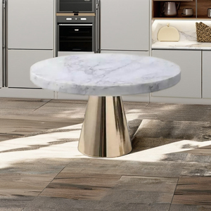 Soportes redondos para pasteles de mármol blanco con una base dorada en forma de cono de lujo, ideales para servir postres, exhibir pasteles y decorar la mesa. - Product Image 1