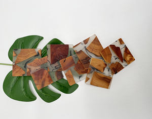 Juego de Posavasos de Resina y Madera con Soporte, Diseño Cuadrado y Redondo, para Tazas de Té, Cristal y Epoxi, Venta al por Mayor - Product Image 5