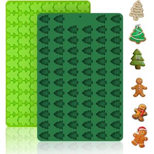 2 Stampi in Silicone per Biscotti Natalizi, 70 Cavità a Forma di Albero di Natale e 76 Cavità a Forma di Omino di Pan di Zenzero, Mini Stampi per Biscotti e Caramelle Gommose - Product Image 1