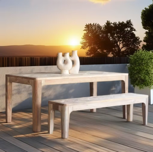 Minimalist Wood Outdoor Dining <b>Table</b> with Bench Set Durable Teak Design for Patio Furniture - Product Image 2