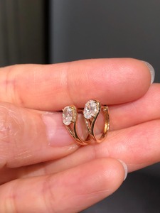 Pendientes de Aro Ovalados de Oro Blanco de 14K con Diamantes Cultivados en Laboratorio, Color F, Joyería Minimalista para Mujer, Regalo, Uso Diario, para Fiestas - Product Image 6