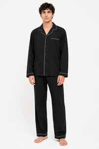 <b>Mens</b> Premium Black <b>Pajama</b> <b>Set</b> Luxury Nightwear Sleepwear Long Sleeve Button Down Pyjama Suit Soft Cotton Lounge <b>Set</b> Classic - Product Image 1