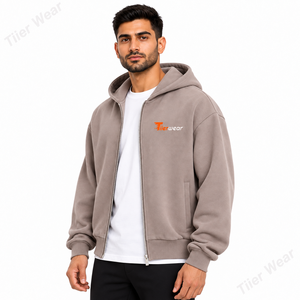 Sweat-shirt à capuche zippé décontracté pour homme, 470 GSM, coton French Terry, streetwear lourd, fermeture éclair intégrale, fabricant OEM, marque privée - Product Image 2