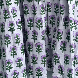 Robe formelle vintage en coton écologique, imprimée à la main, col en V, manches 3/4, ourlet à volants en dentelle, lavable, motif floral - Product Image 4