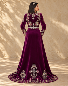Caftan algérien maxi de luxe en velours brodé, col en V, respirant, élégant, pour femme, mariage - Product Image 1