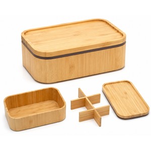 กล่องข้าวไม้ไผ่แบบมีฉากกั้นถอดออกได้ ขายส่ง - กล่องเก็บอาหารรักษ์โลก - Product Image 1