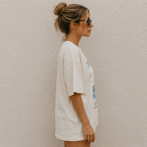 Camiseta de Mujer Casual Oversize con Cuello Redondo, Hombros Caídos, Manga Media, Transpirable, 100% Algodón, 180g, Estampado por Transferencia Térmica - Product Image 2