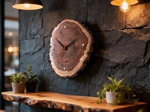 Tree Stump Wooden Art Deco 20 Inch Silent Quartz Analog Hanging Wall <b>Clock</b> Natural Grain <b>Battery</b> Operated Decor for Living Room - Product Image 1