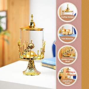 Bol à bonbons en fer doré avec motif festonné cylindrique, finition brillante, décoratif pour table à manger, salon, occasions festives - Product Image 5