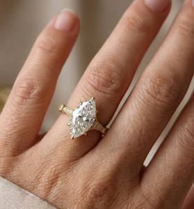 Maravilloso Anillo de Oro Sólido de 10K, 14K, 18K con Diamante Cultivado en Laboratorio de Corte Marquesa y Redondo, Estilo Art Deco, Anillo Solitario de Boda, Joyería Nupcial - Product Image 6