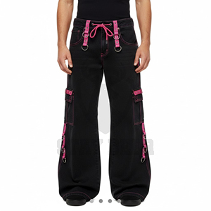 Pantalones Cargo Negros Personalizados Stay Deer, Estilo Gótico Punk, de Primavera, Tejido de Peso Medio, Corte Holgado, Moda Urbana, Poliéster/Algodón, Secado Rápido - Product Image 5