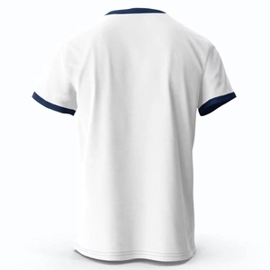 Camiseta Blanca Personalizada para Hombre con Cuello en Contraste Azul Marino, Manga Corta, Informal, de Algodón, Fabricante Mayorista - Product Image 6