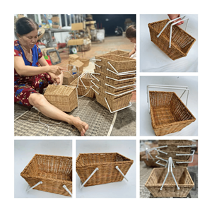 Square bamboo <b>basket</b> built from strong bamboo strips with handle for fruit storage cake <b>display</b> and home decor Vietnam made - Product Image 6
