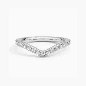 0.33 Ct Natural Round Cut Diamond Chevron Minimalist Women's Wedding Anniversary Ring 14K Solid White Gold 2mm Band - Product Image 1