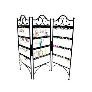 Metal Jewelry Organizer Stand with Three Panels and Multiple <b>Hooks</b> for <b>Earrings</b> and Necklaces - Product Image 5