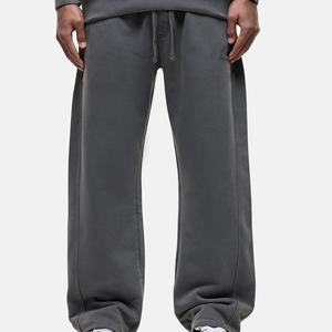 Pantalones Deportivos de Algodón Gris para Hombre, Cintura Elástica con Cordón, Corte Holgado Informal, Pierna Recta, Anti-Pilling, Peso Medio, para Otoño - Product Image 4