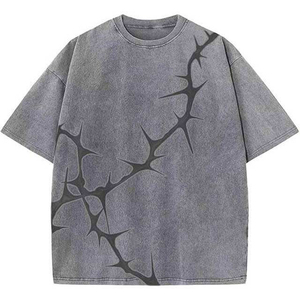 T-shirt en coton surdimensionné pour homme avec imprimé motif épineux, style streetwear, manches courtes, col rond, coupe jersey, longueur standard - Product Image 1
