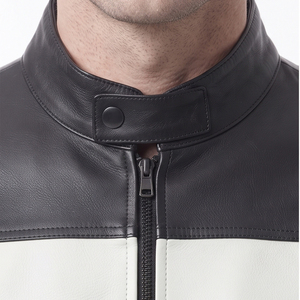 Veste en cuir pour homme, zippée, veste de motard en cuir sur mesure, haute qualité, manches longues avec poches latérales. - Product Image 4