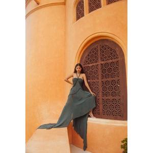 Vestido Maxi Boho sin Mangas con Escote Cruzado, Color Liso, Tejido de Verano, Ajuste Holgado, Cintura Imperio, Gasa Larga, Venta al por Mayor - Product Image 4