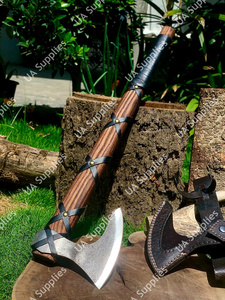 Hand Forged Splitting <b>Axe</b> With Wooden <b>Handle</b> Bearded Head For Firewood Splitting Outdoor Use - Product Image 3