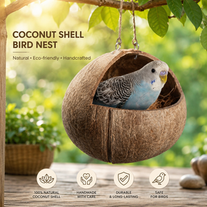 Nido Colgante Tejido con Cáscara de Coco para Aves, Periquitos, Agapornis y Loros - Uso Interior/Exterior - Product Image 5