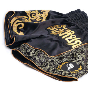 Pantalones Cortos de Muay Thai Negros Premium con Logotipo Frontal Personalizado, Bordado Tradicional de Dragón, 100% Poliéster de Secado Rápido para Kickboxing Profesional - Product Image 4