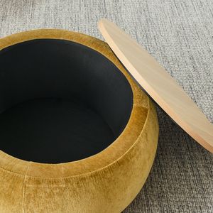 Pouf Contenitore Rotondo 2 in 1 Giallo Scuro (63,5x63,5x37,3 cm) - Piccolo Tavolino e Pouf Funzionale - Product Image 4